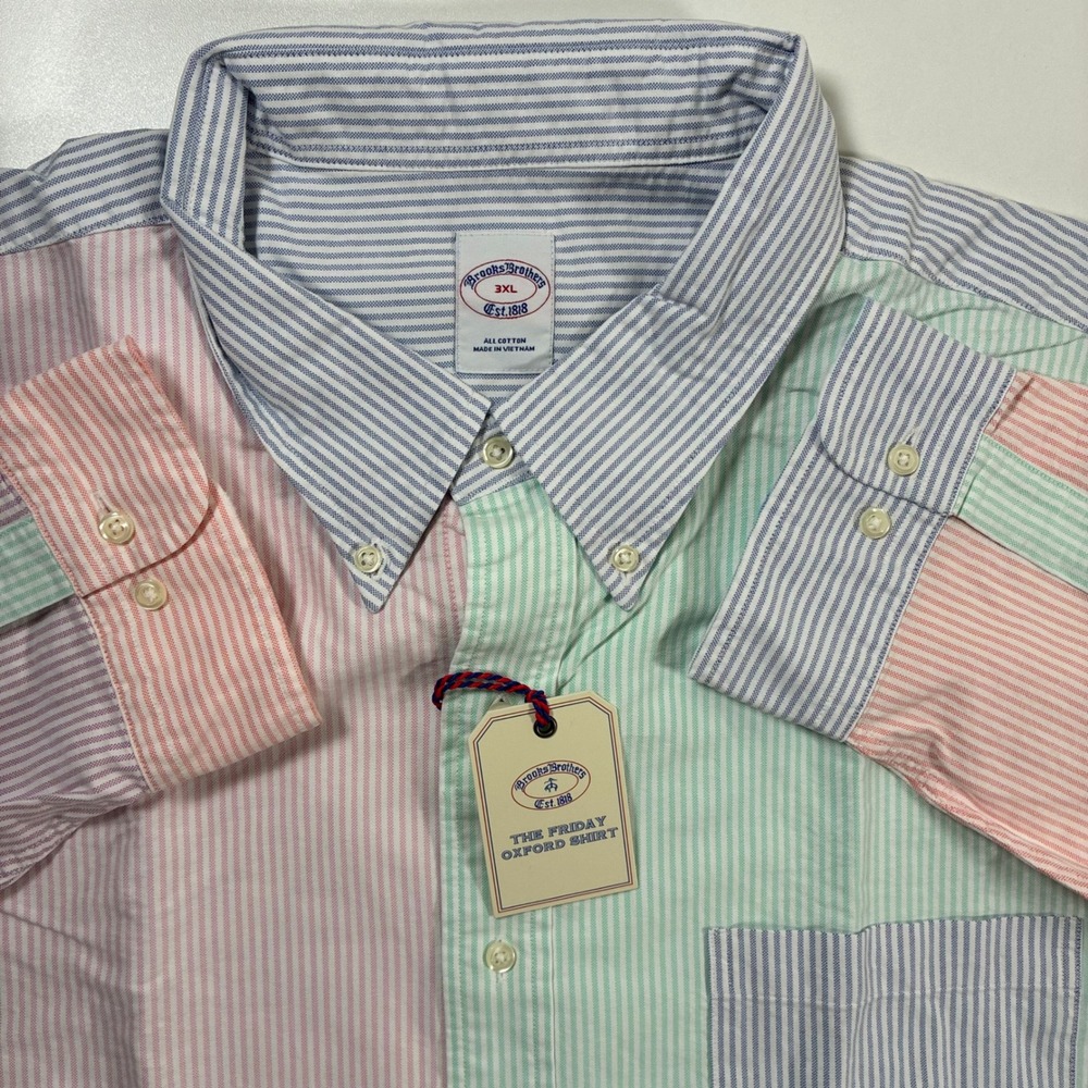 NEW Brooks Brothers Friday Oxford Shirt 3XL Multi Color Pastel Stripe Fun Shirt